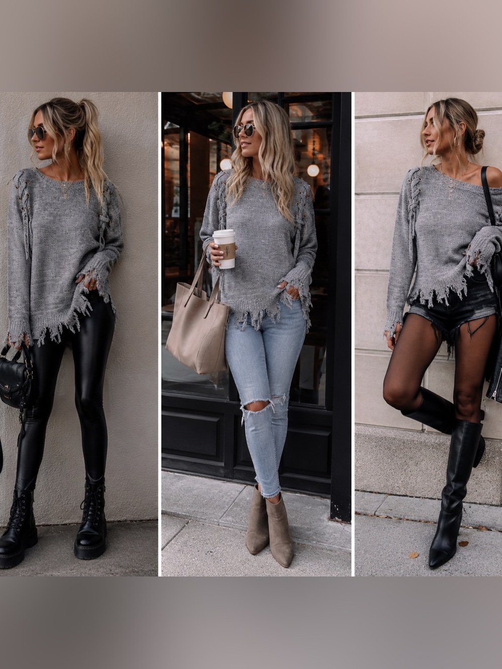 Jella C. Lace-Up Distressed Hem Sweater – Size Small